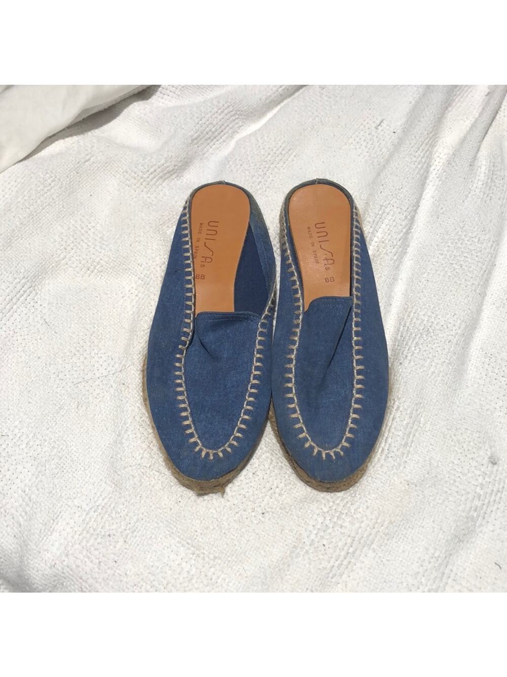 Unisa 8 wedge chambray blue mule espadrille euc